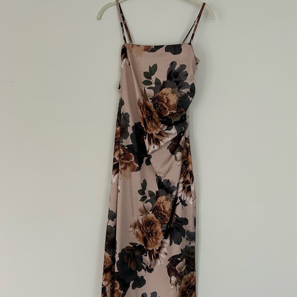 Le Chateau Floral Midi Dress in pink and green